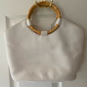 Fossil White Leather Bag with Bamboo Handles